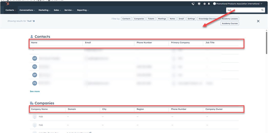 HubSpot Community Edit columns on the global search results page