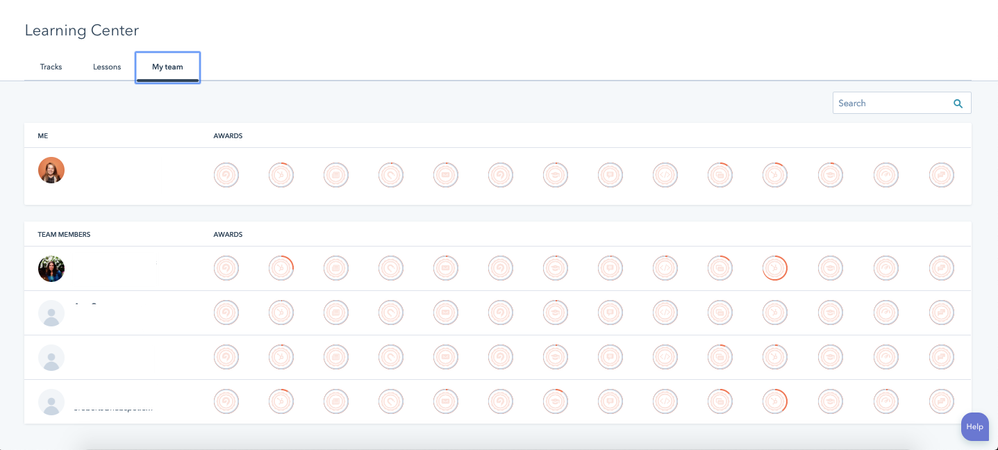 Teams tab of learning center
