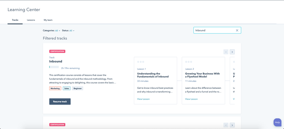 Search for the specific certification from the "tracks" tab