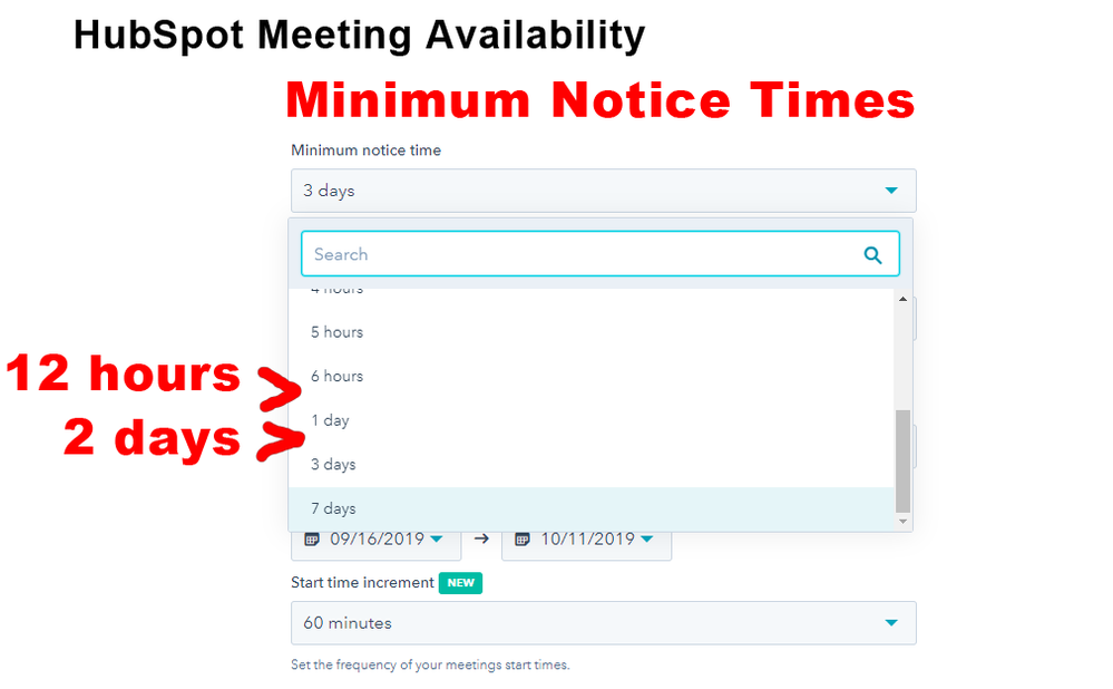 HubSpot Meeting Availability -- Minimum Notice Times