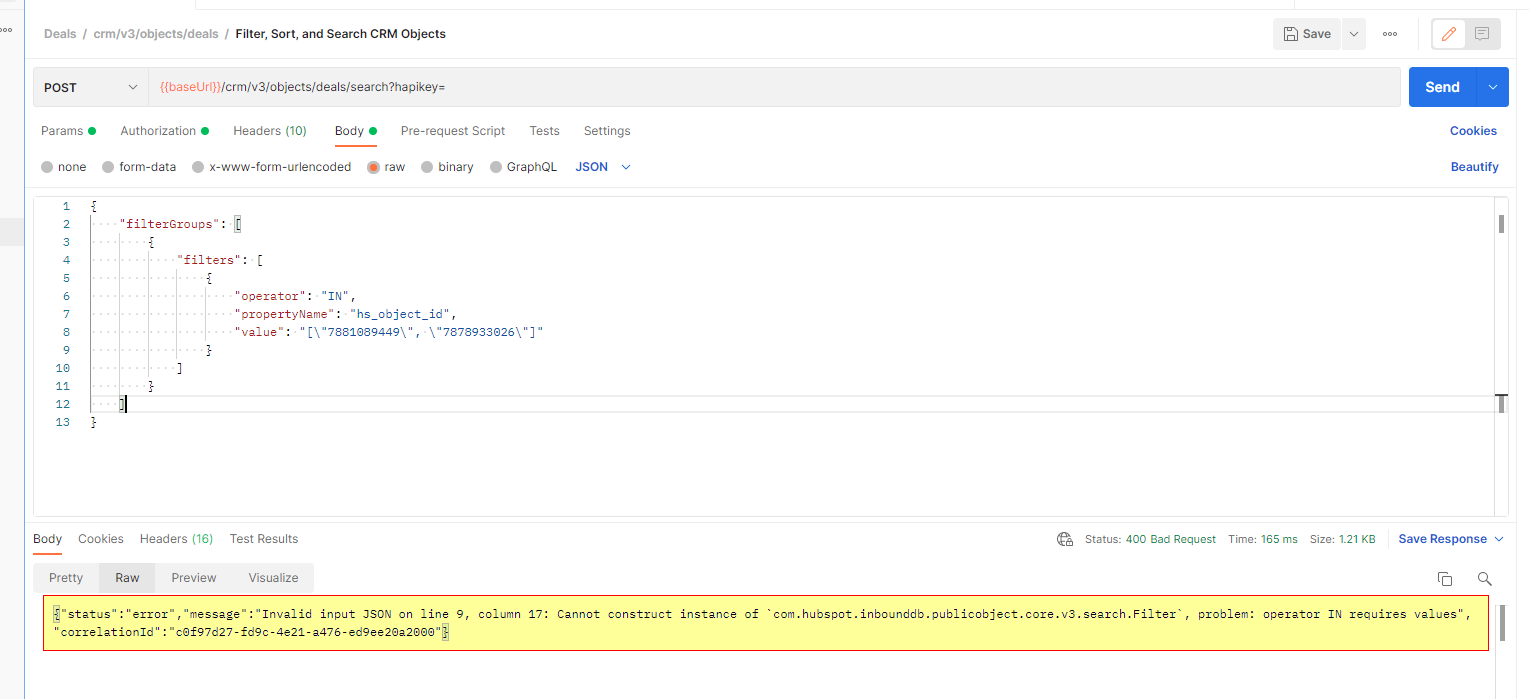 Solved HubSpot Community [Hubspot API] How do you use IN filter