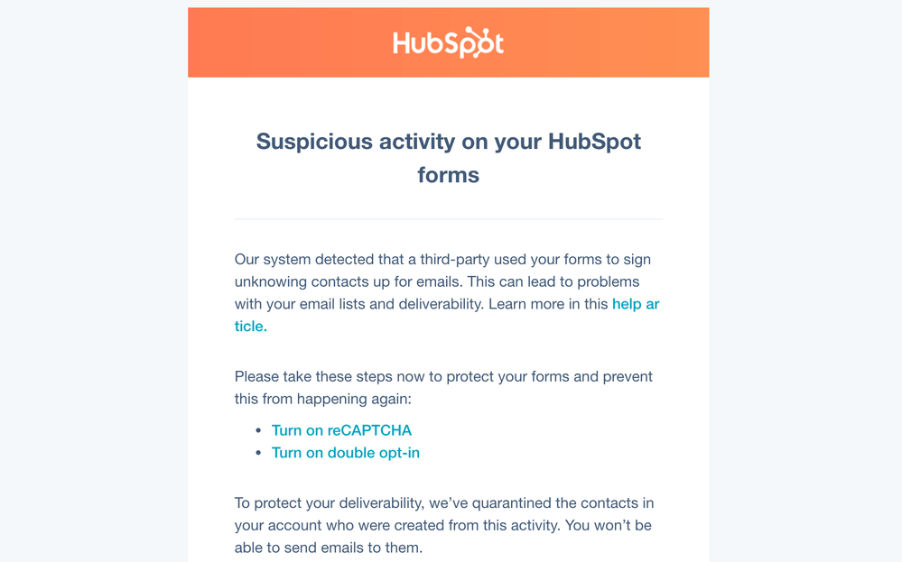 Notification that your form has been recognized as insecure by bots